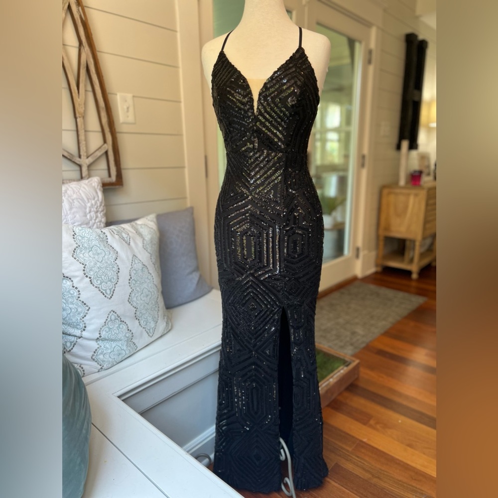 Windsor Black Geometric Sequin Dress